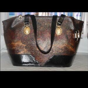 Vintage GreeenFields Canvas Leather Equestrian Shoulder Bag Hobo w Lock n Key